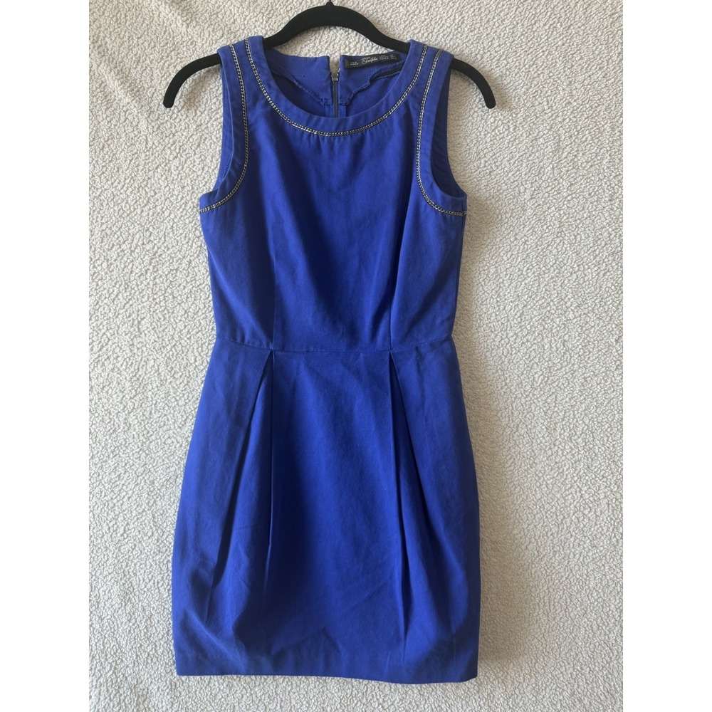 Zara Trafaluc Blue Dress Size Small Sleeveless Sheath Chain Detail